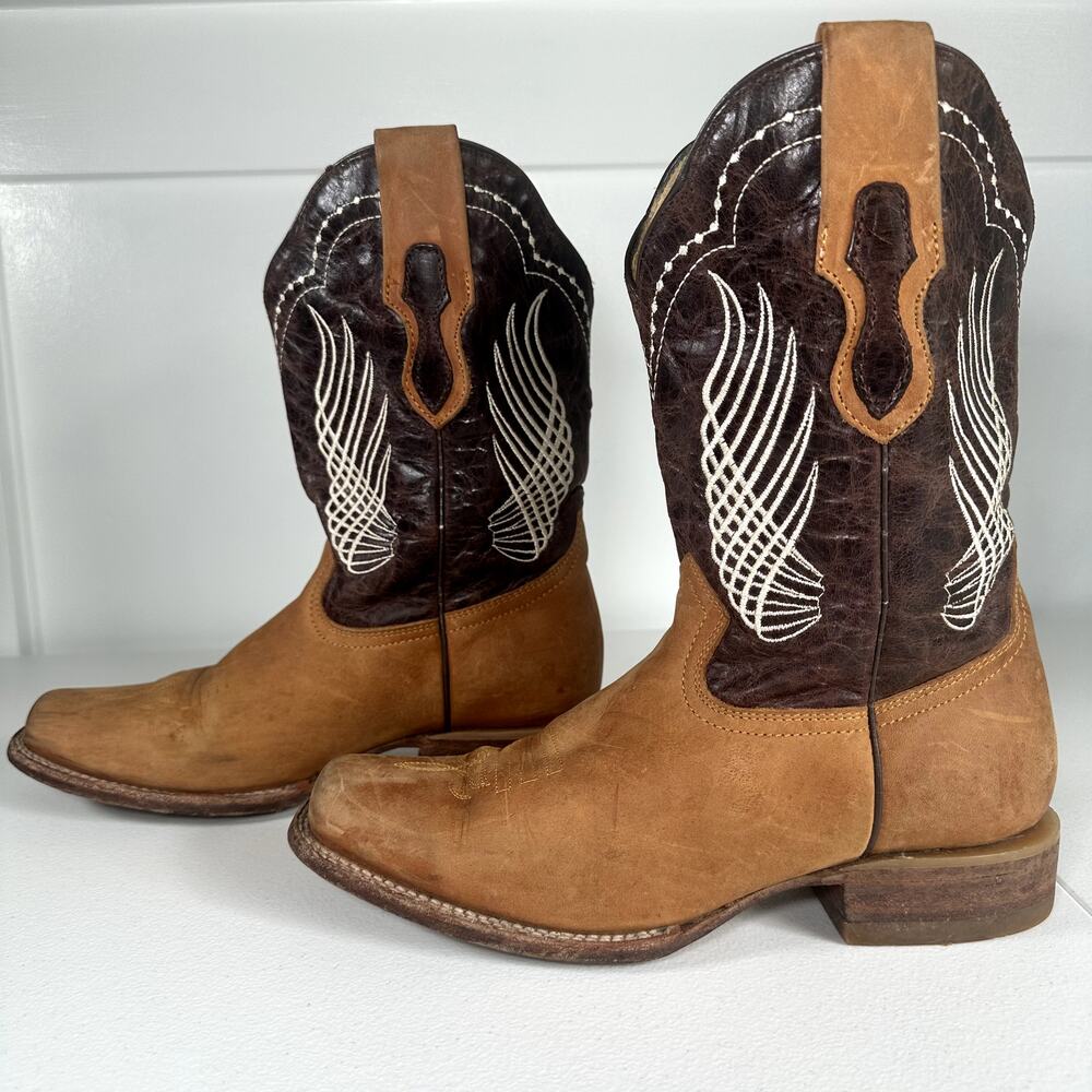 Arango Boys Youth 5 Cowboy Boots Brown Leather Square Toe Western Embroidered